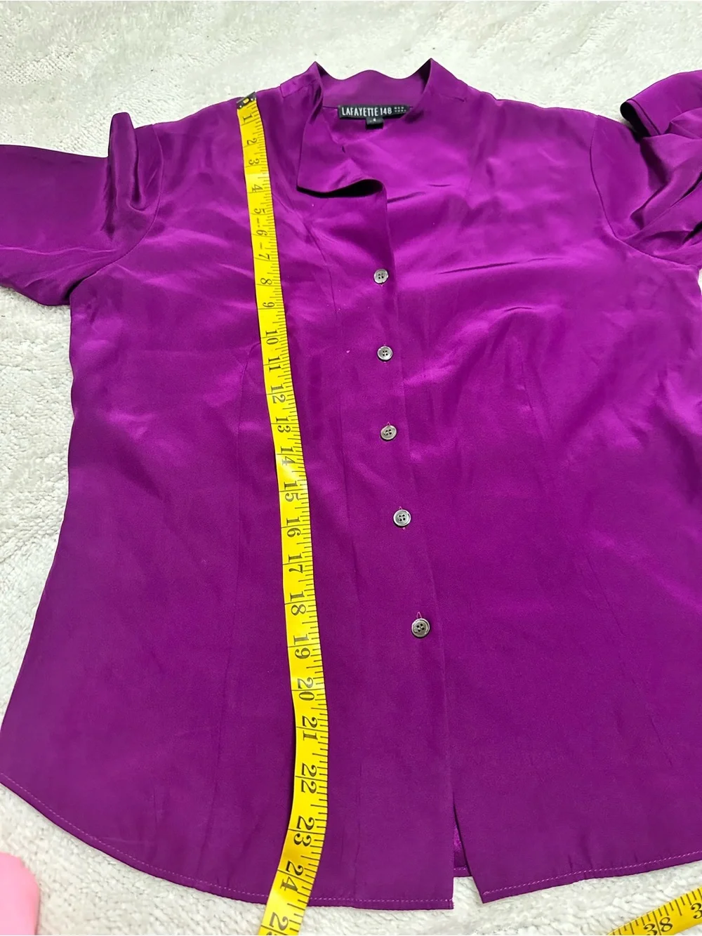 Lafayette 148 New York Magenta Button-Front Silk Shirt - Picture 8 of 9